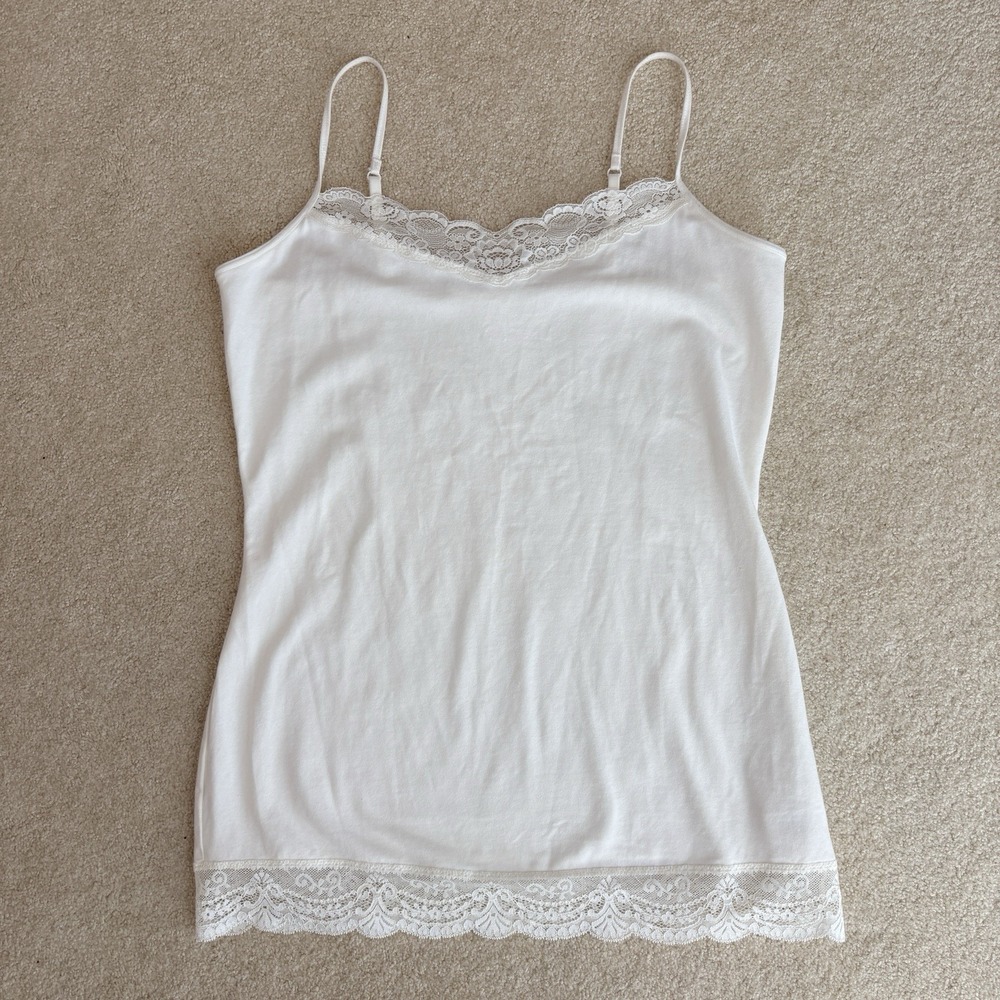 Express‎ Y2K Lace Trim Cami Large Ivory Layering Preppy Camisole